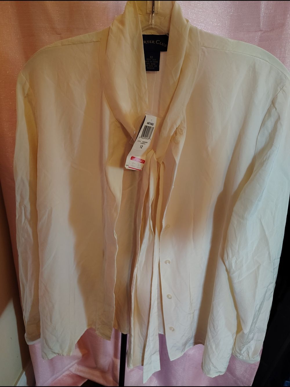 Vintage  Silk Charter Club Cream Tie-Neck Blouse Size 12